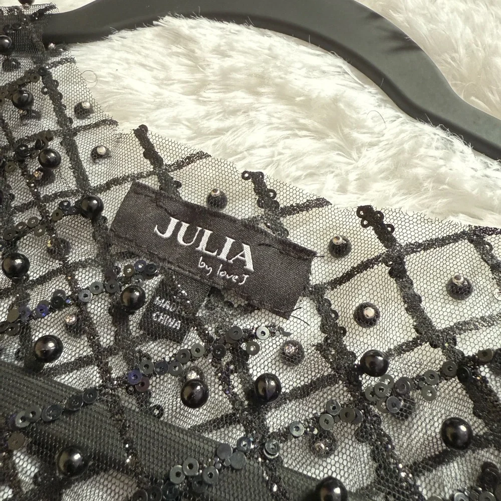 Julia Black Sequin Women's Blouse - Picture 4 of 6